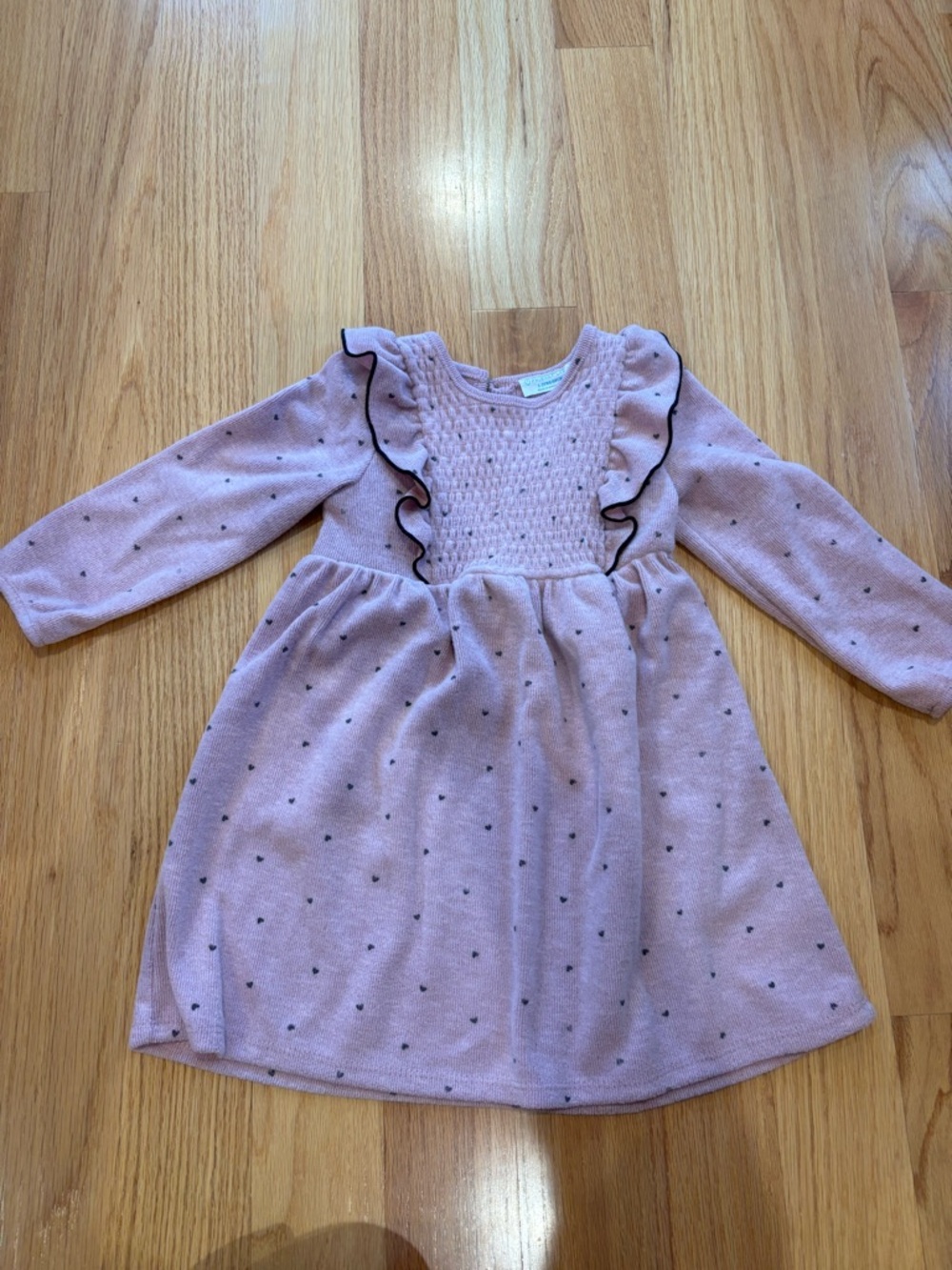 Primark Light Pink Long-Sleeve Knit Dress with Black Dot Accents